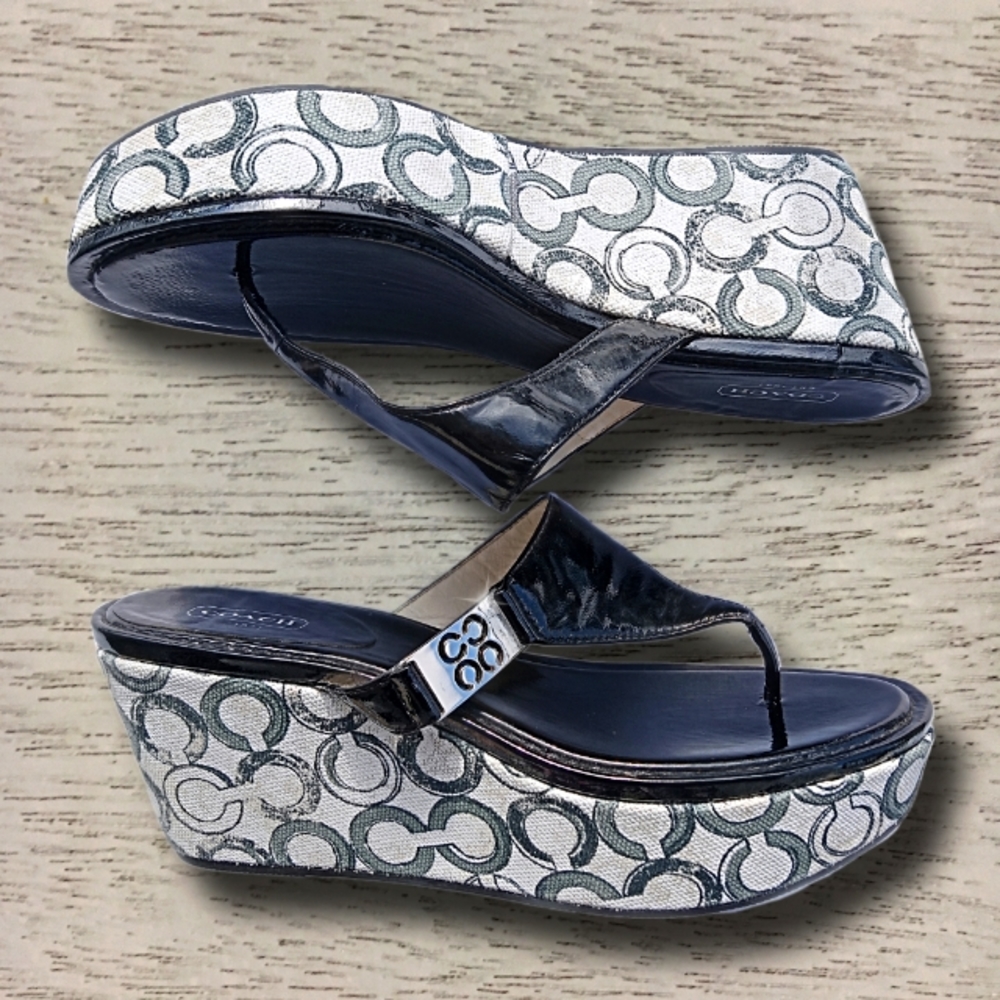 Coach NWOB Jan Platform Wedge Sandal Patent Upper Unworn